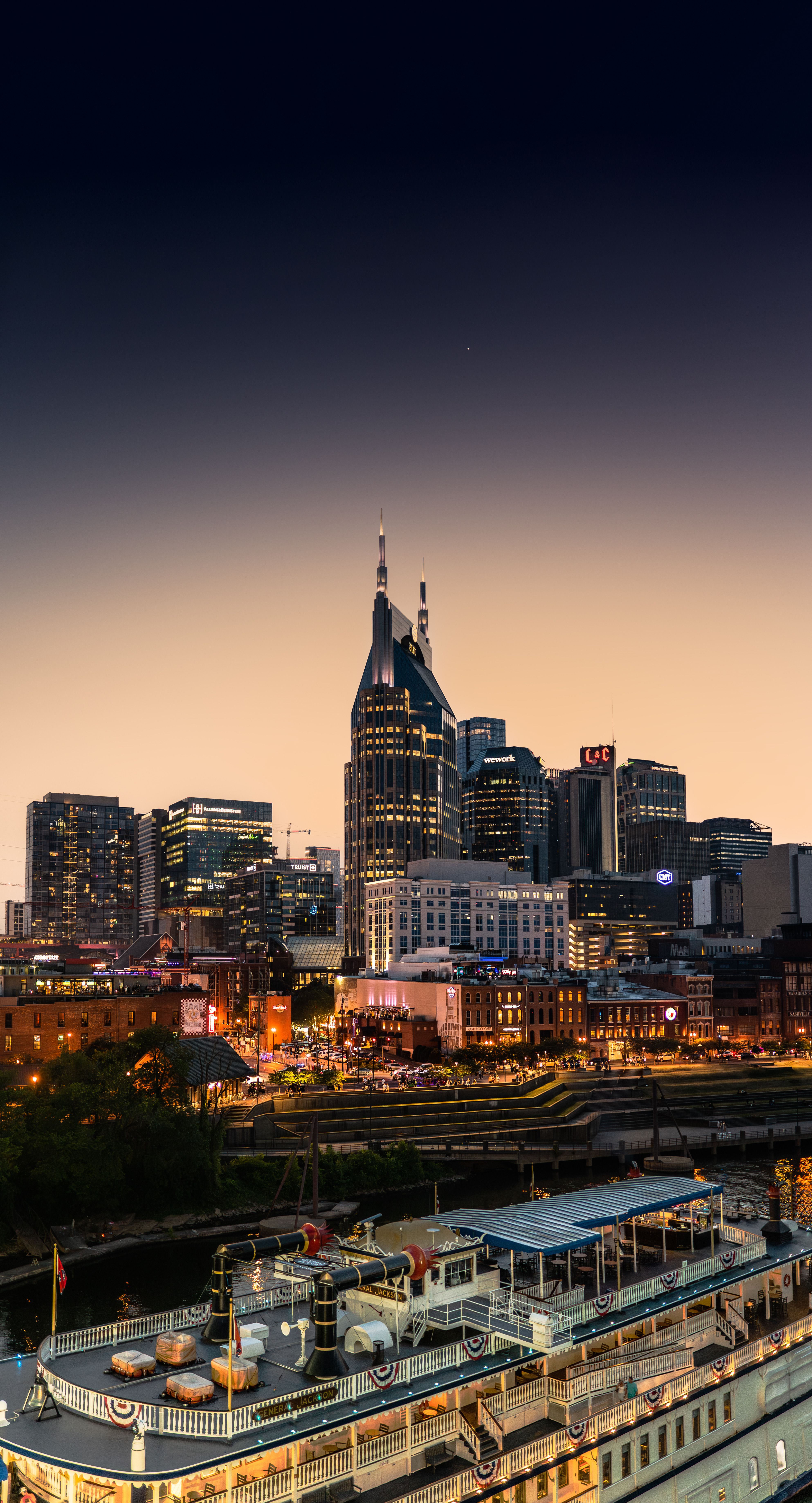 Downtown Nashville skyline at dusk