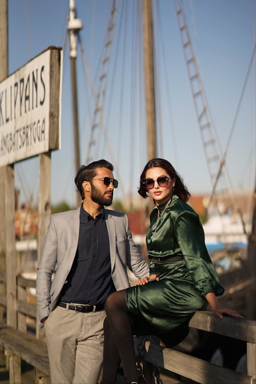 Elegant Couple Posing in the Harbor