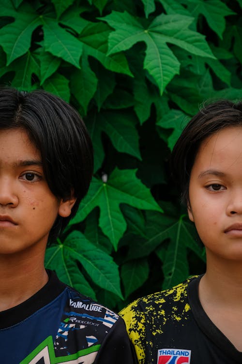 Halves of Faces of Posing Teenagers