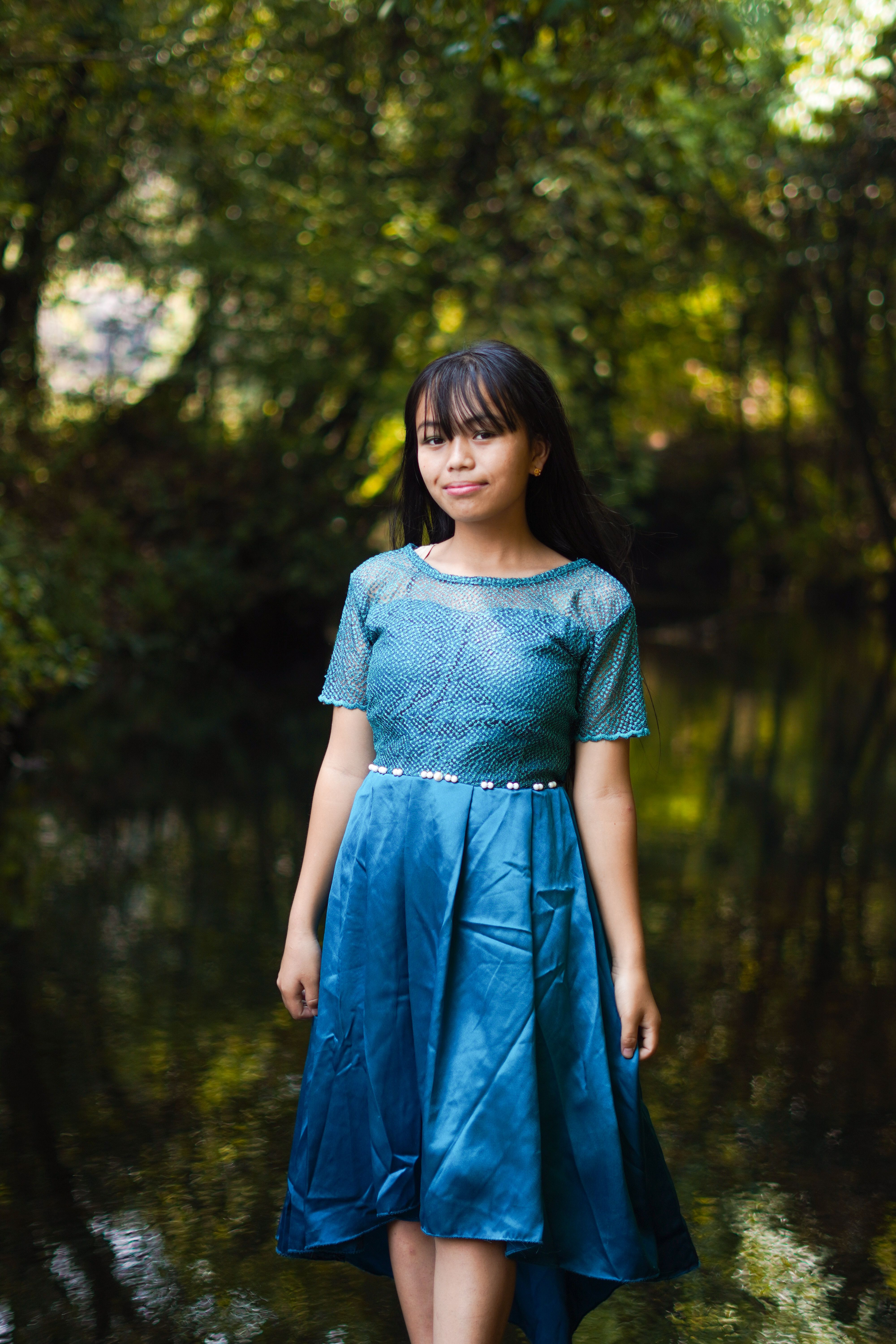 Pretty Brunette in Blue Dress  Free Stock Photo