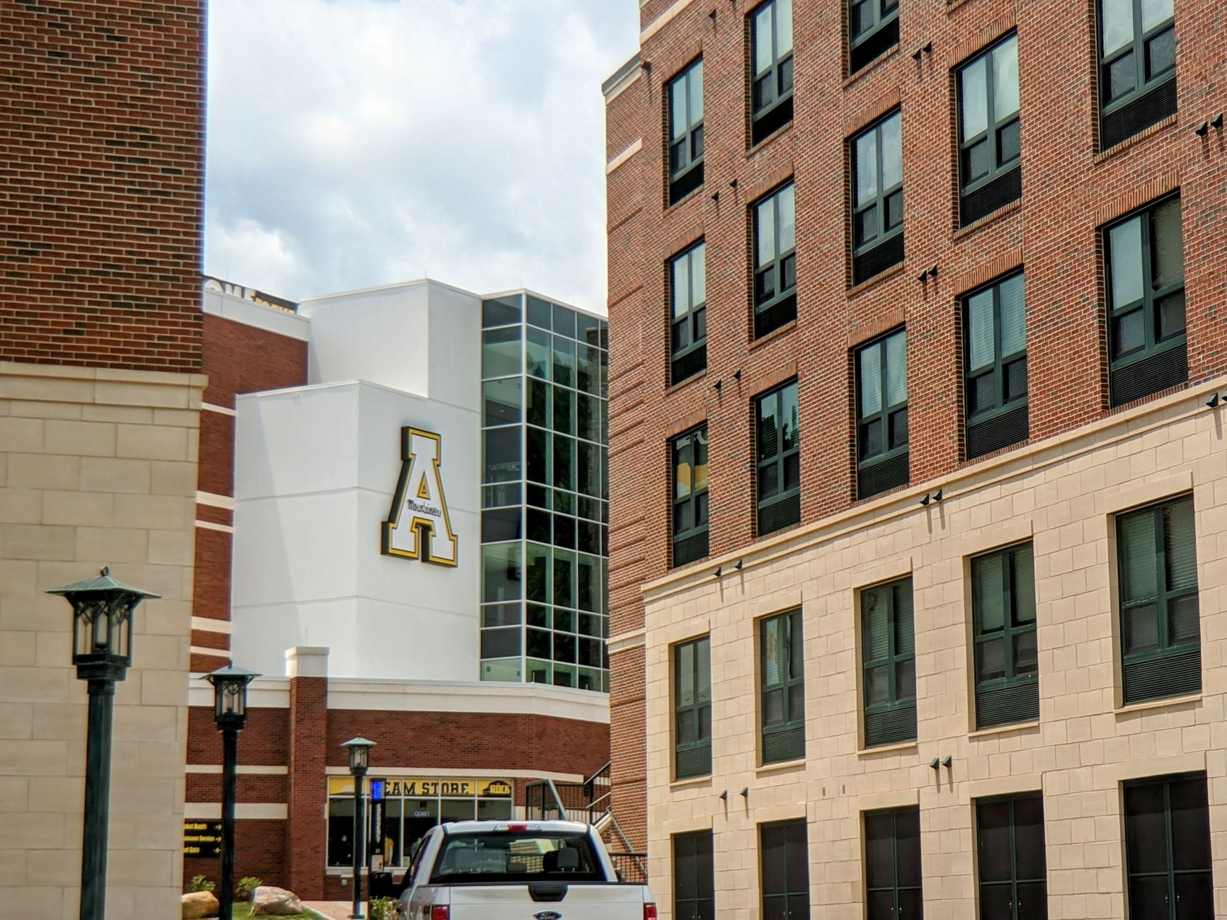 A modern urban view of Appalachian State University with striking architectural details.