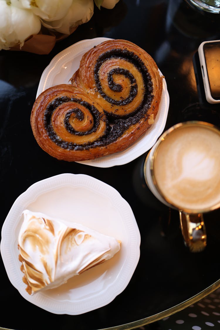 Sweet Roll And Cake Near Coffee