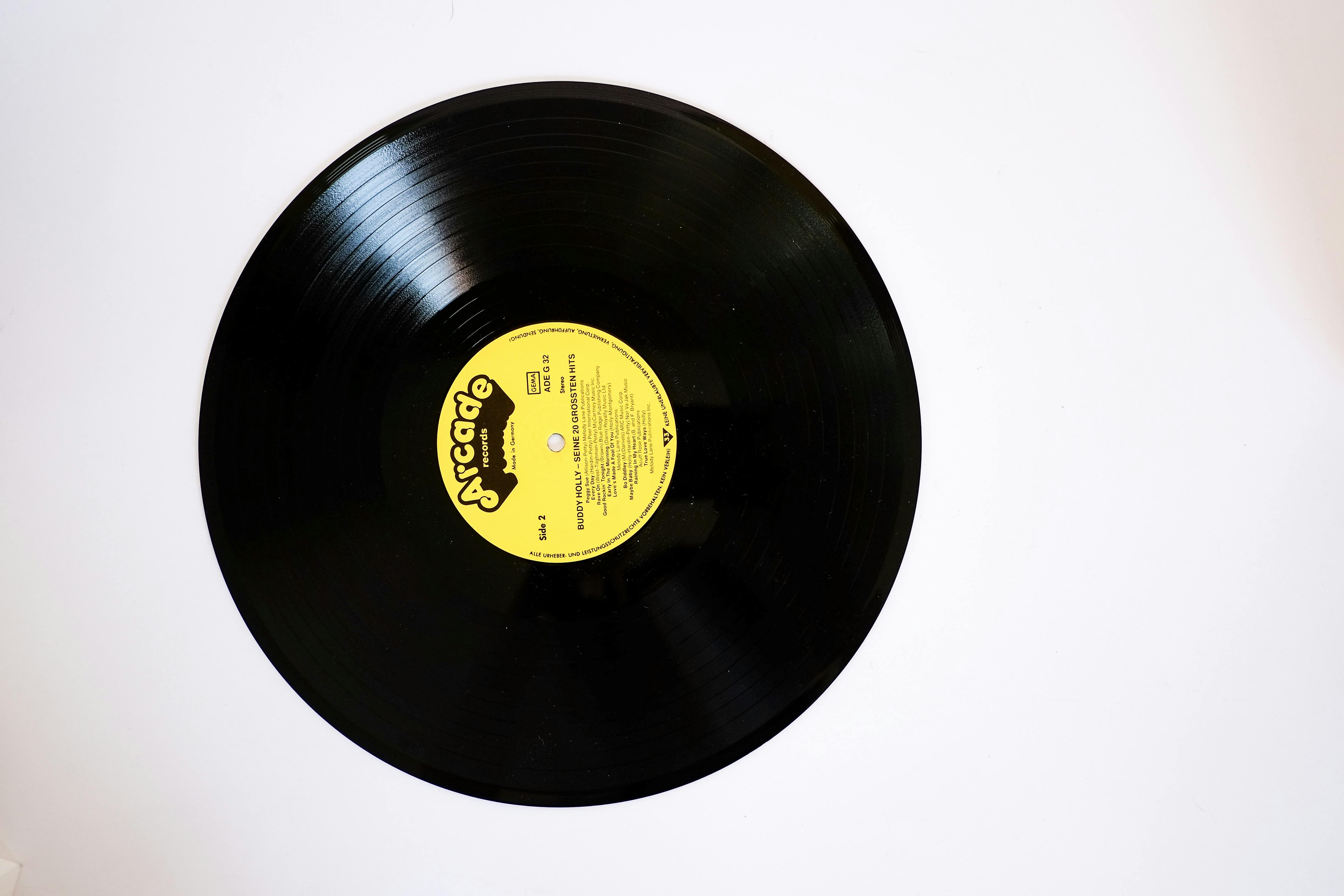 retro phonorecord with yellow label on white background