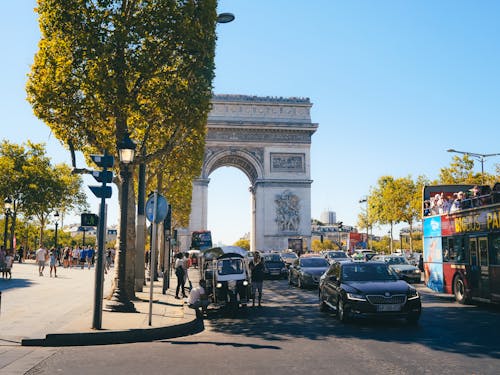 View of the Arc de Triomphe monument in Paris