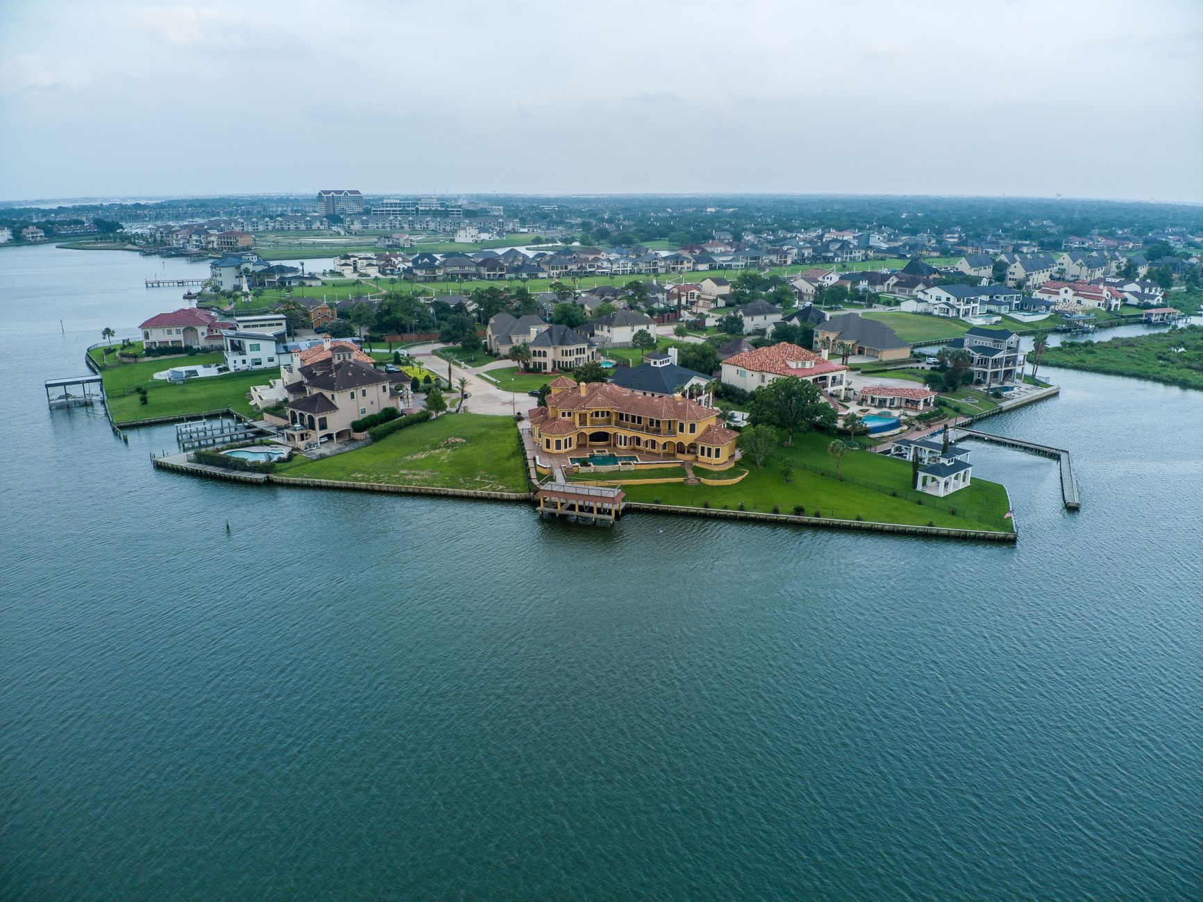 Aerial view of Houston-area residential homes near Lake Houston in Atascocita, Texas