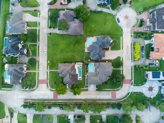 Aerial view of Houston, Texas neighborhoods and skyline