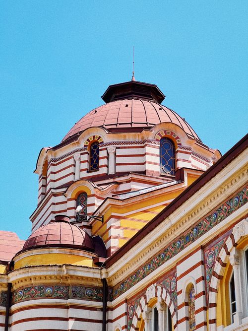 Free Stunning architectural view of Sofia's Central Mineral Baths with vibrant colors and intricate design. Stock Photo