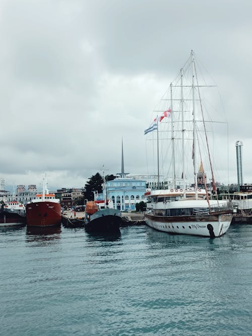 Baots Moored in the Port in City 