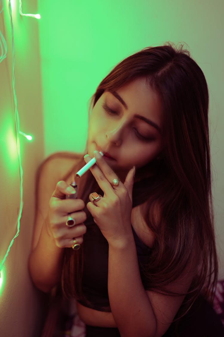 Woman Lighting Cigarette