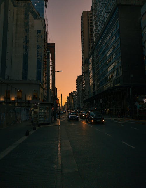Street of a Big City at Sunset