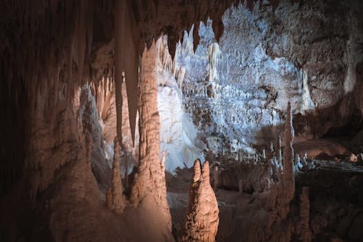 Explore intricate cave formations with stunning stalactites and natural textures.