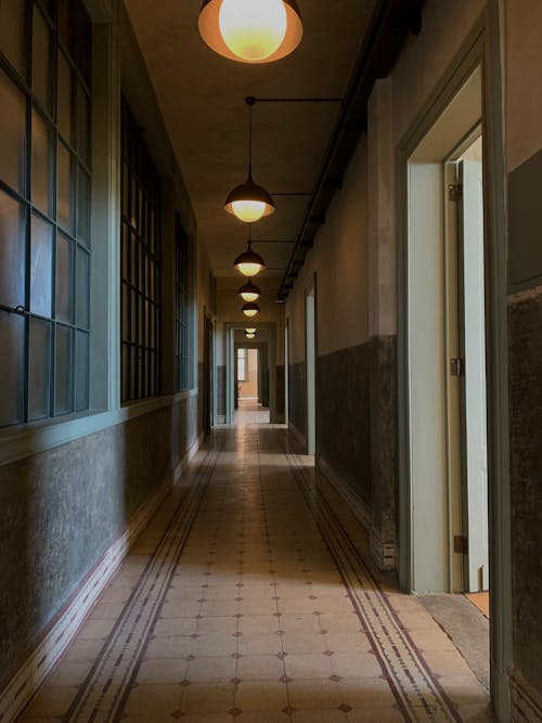 Lamps in Empty Corridor