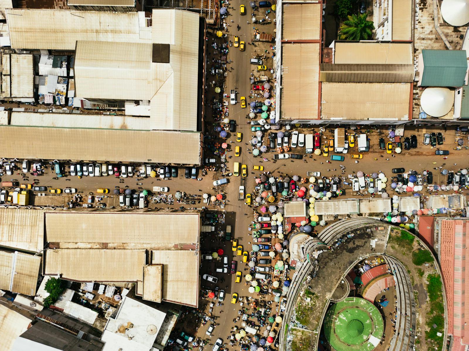 Vibrant crowded street scene in modern African city