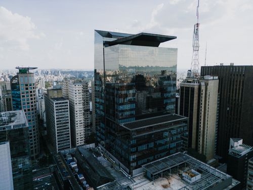 Free Aerial view of modern skyscrapers in Bela Vista, São Paulo, showcasing urban architecture. Stock Photo