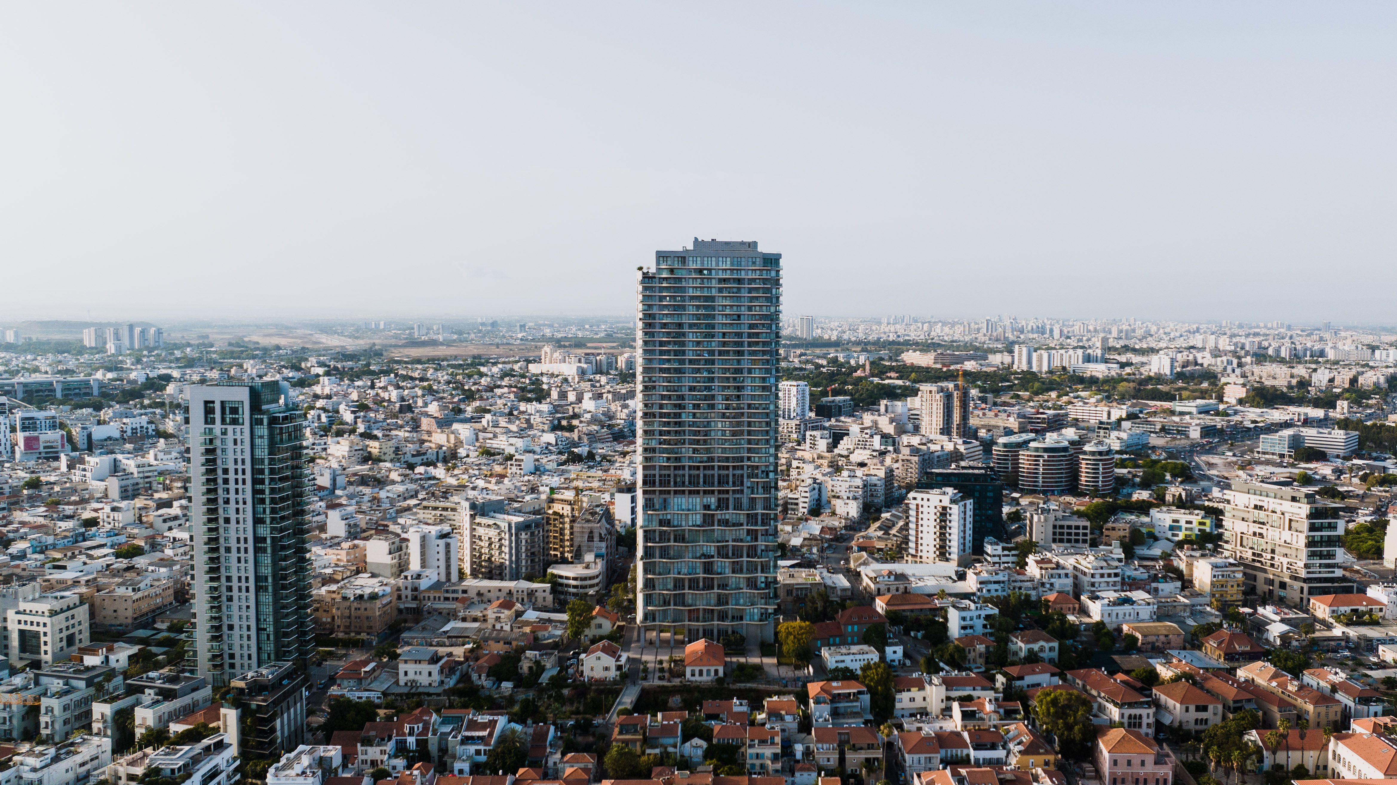 Panoramic aerial view showcasing Tel Aviv's modern cityscape and vibrant urban architecture.