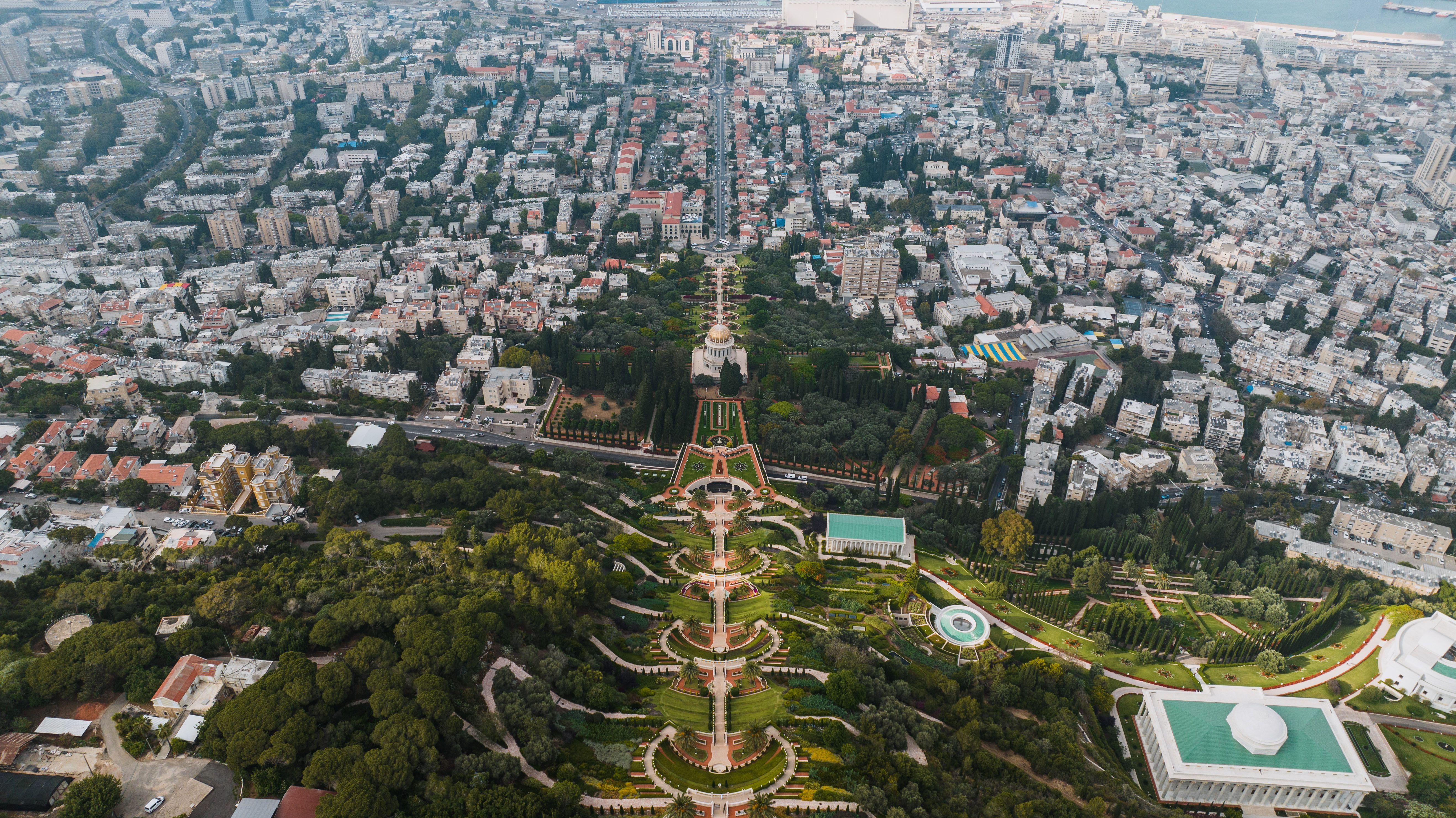 Stunning aerial view of Baha'i Gardens, a UNESCO World Heritage Site in Haifa, Israel. — photo by K / Pexels