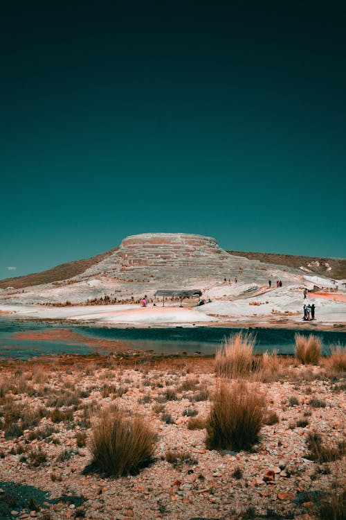 Clear Sky over Hill and Lake