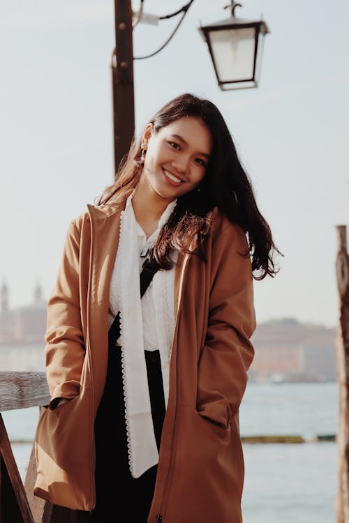 Smiling Brunette Woman in Jacket