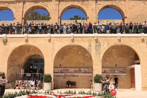 Free Crowds admire views from Upper Barrakka Gardens in Valletta, Malta. Stock Photo