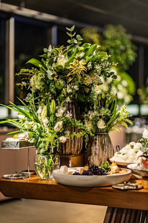 Flower Arrangements and Canapes in a Restaurant