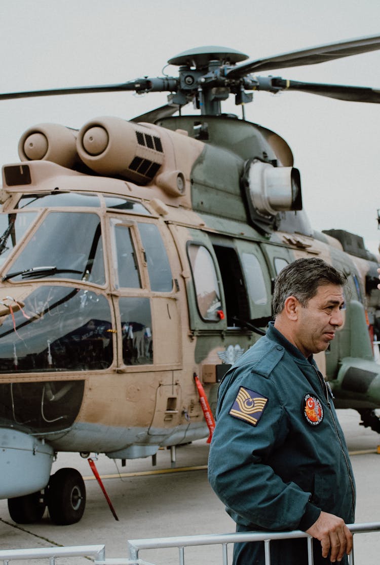 Pilot In Uniform Near Military Aircraft