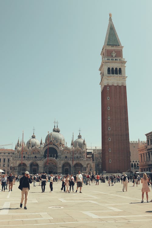 View of a Crowded Piazza San Marco in Venice with the St Marks Basilica and Campanile in the Background 