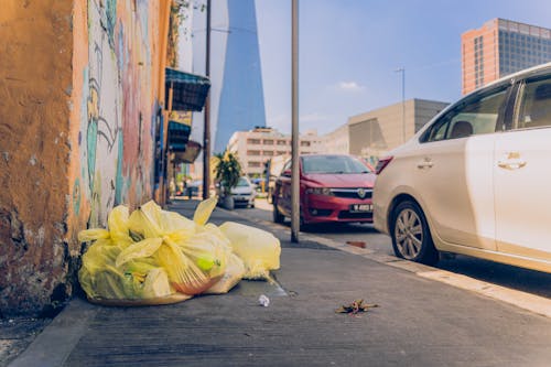 Garbage Bags on a City Sidewalk