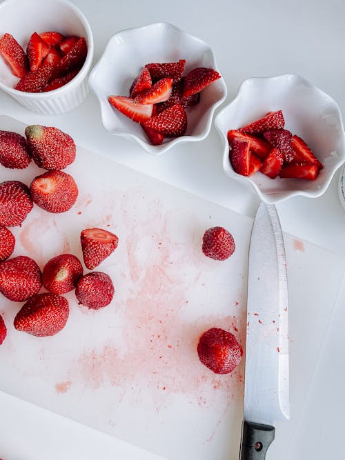 Strawberries on Cutting Board and Knife