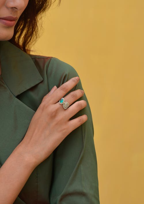 Ring with Double Stones on Woman Finger