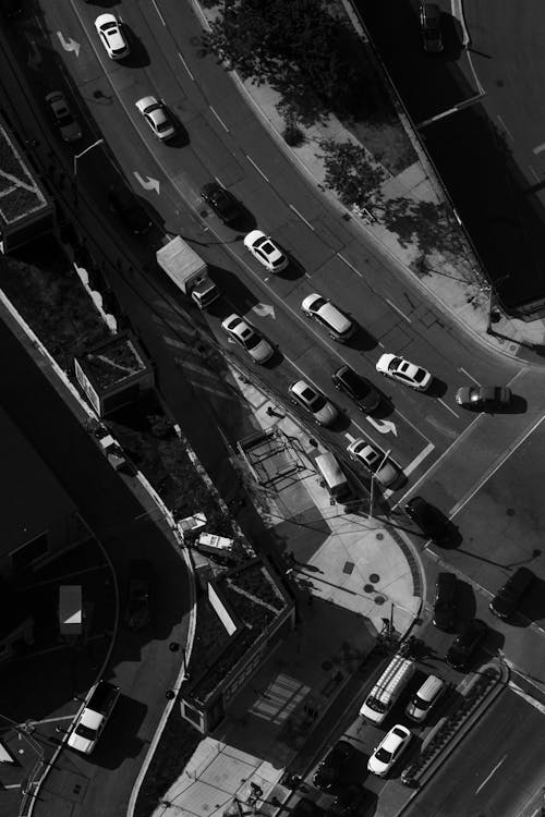 Ingyenes stockfotó autók, drónfelvétel, fekete-fehér témában