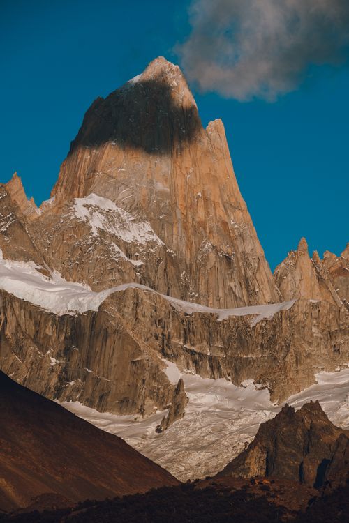 Free Dramatic mountain peak with snow in Patagonia, highlighting nature's grandeur. Stock Photo
