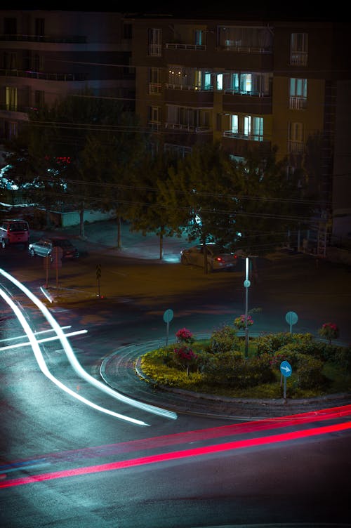 ağaçlar, aydınlatılmış, binalar içeren Ücretsiz stok fotoğraf