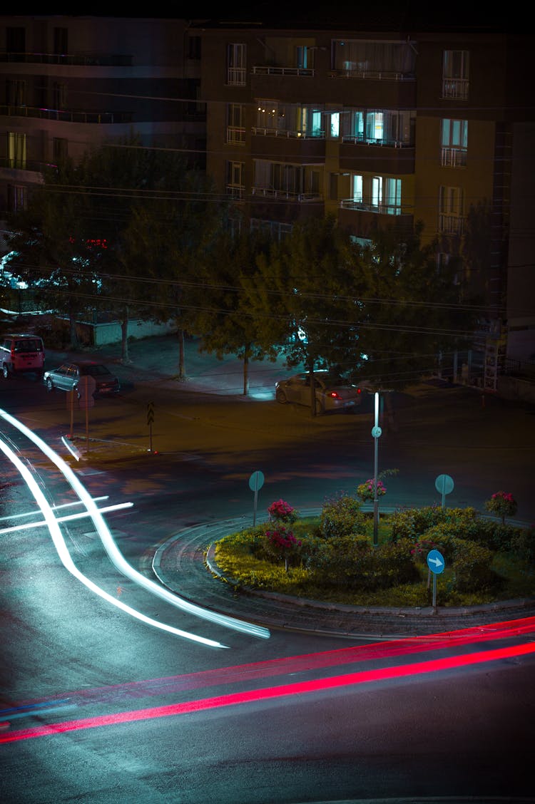 Lights Around Roundabout At Night