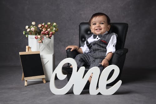 Free A Little Boy at the First Birthday Photoshoot  Stock Photo