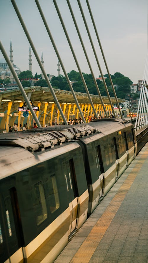 Train at the Halic Istanbul Metro Station at the Golden Horn Metro Bridge