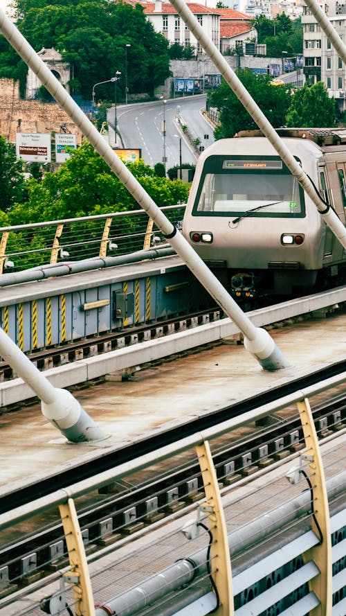 Train at the Halic Metro Station on the Golden Horn Metro Bridge in Istanbul, Turkey 