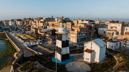 Aerial View of the Lighthouse and Old Town in Acre, Israel 