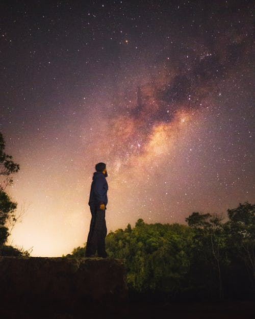 Man Observing Stars at Night