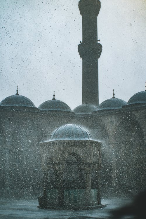 Downpour over Mosque Courtyard in Istanbul