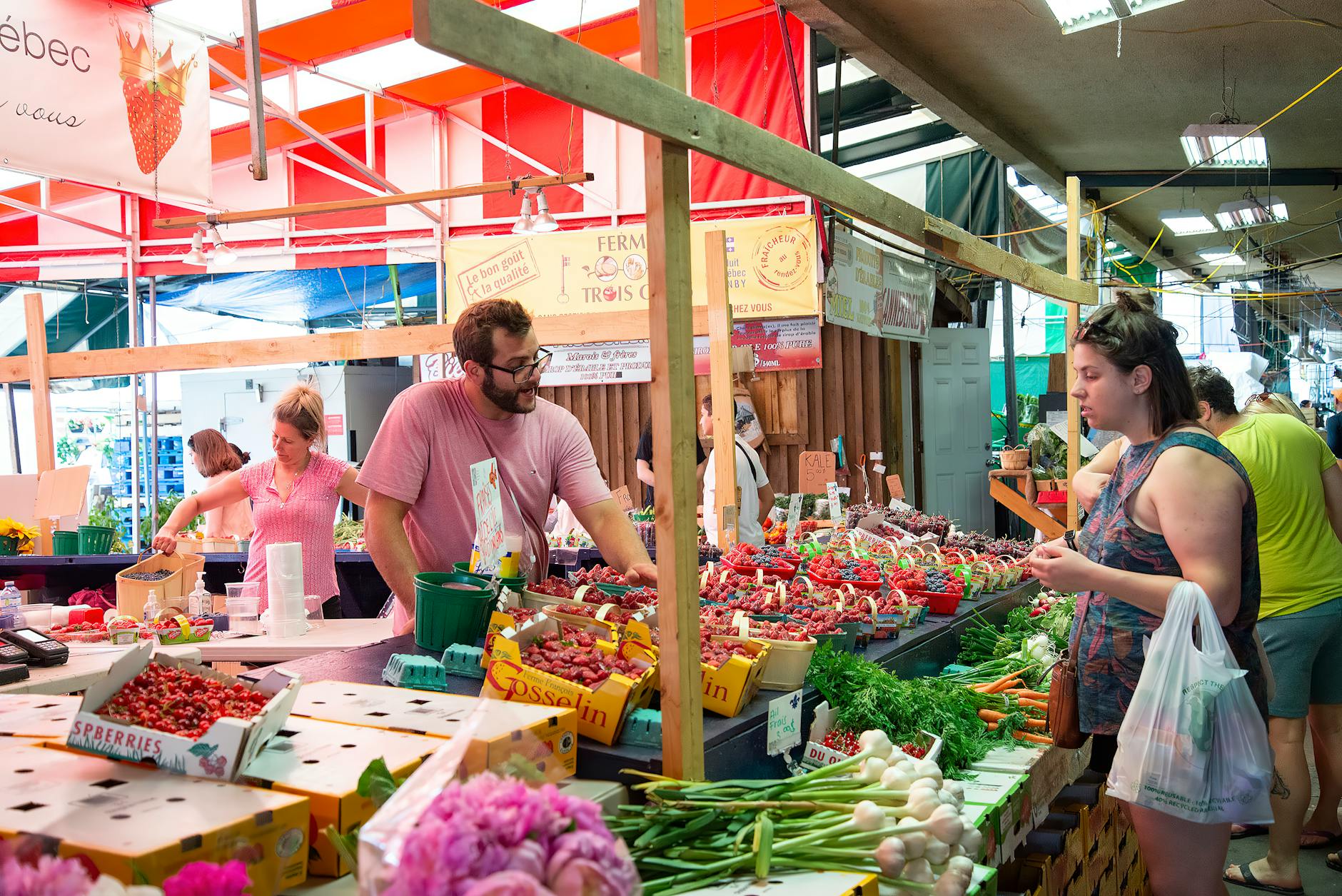 Local Farmers Market Scene With Fresh Produce And Shoppers