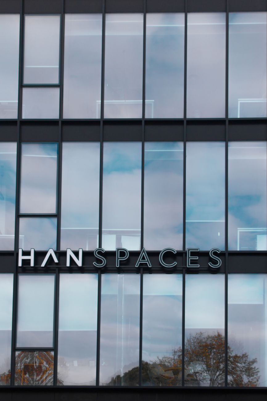 Close-up of a modern glass facade office building in Istanbul, Turkey.