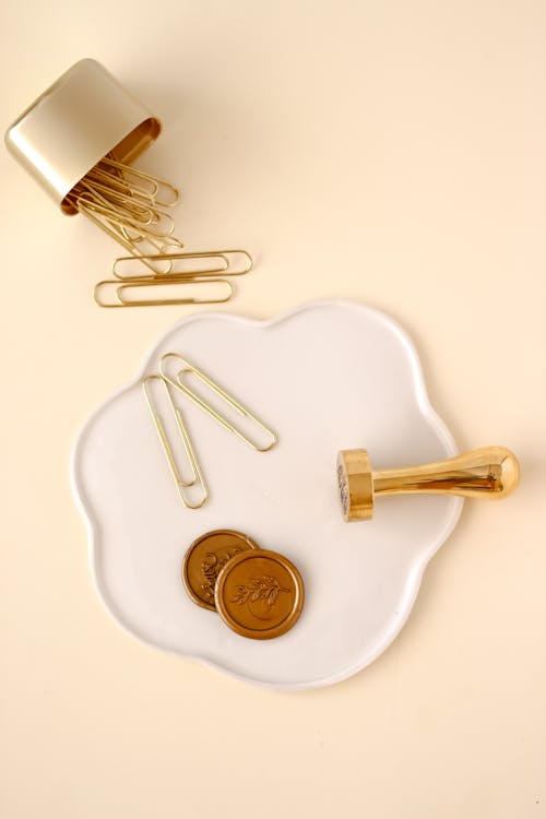 Paper Clips and Retro Stamp on Tray