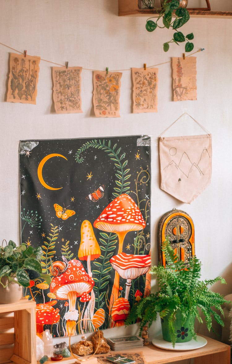 Mushrooms Painting Over Table