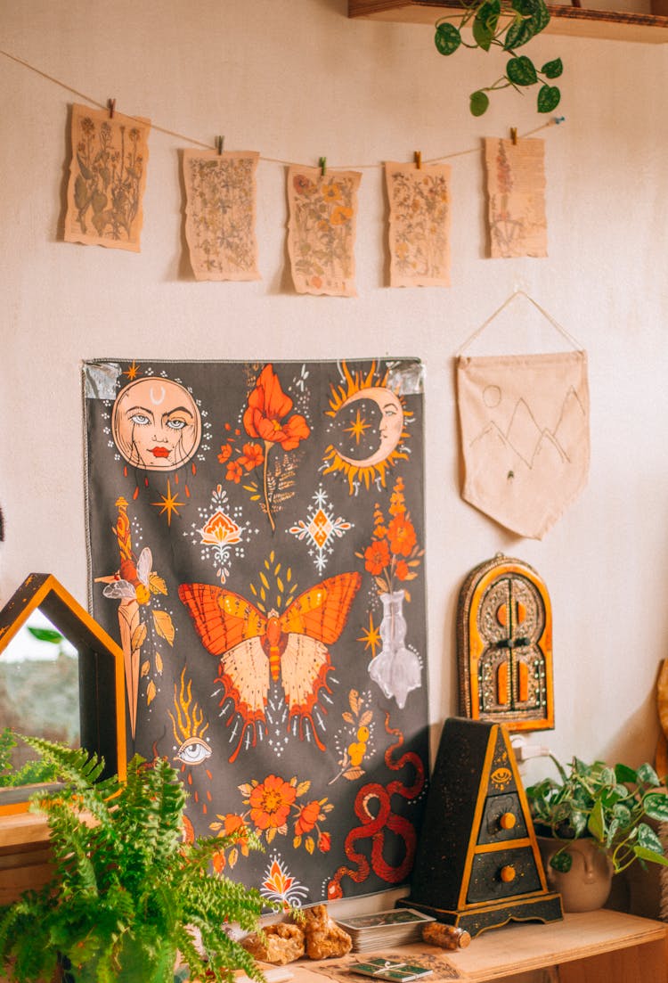 Table And Painting Of Mushrooms Above