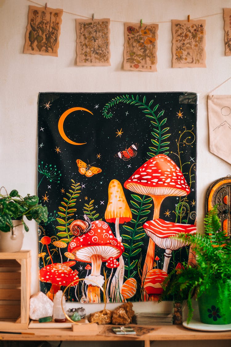 Painting Of Mushrooms On Wall