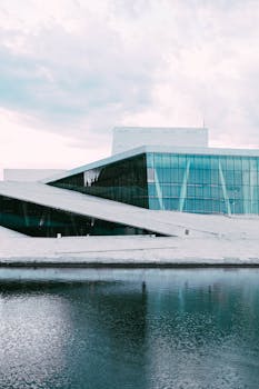 Stunning architecture of the Oslo Opera House, a prime urban landmark in Norway.