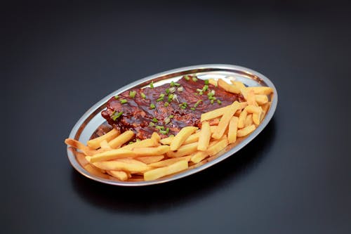 Meat and Fries on Plate