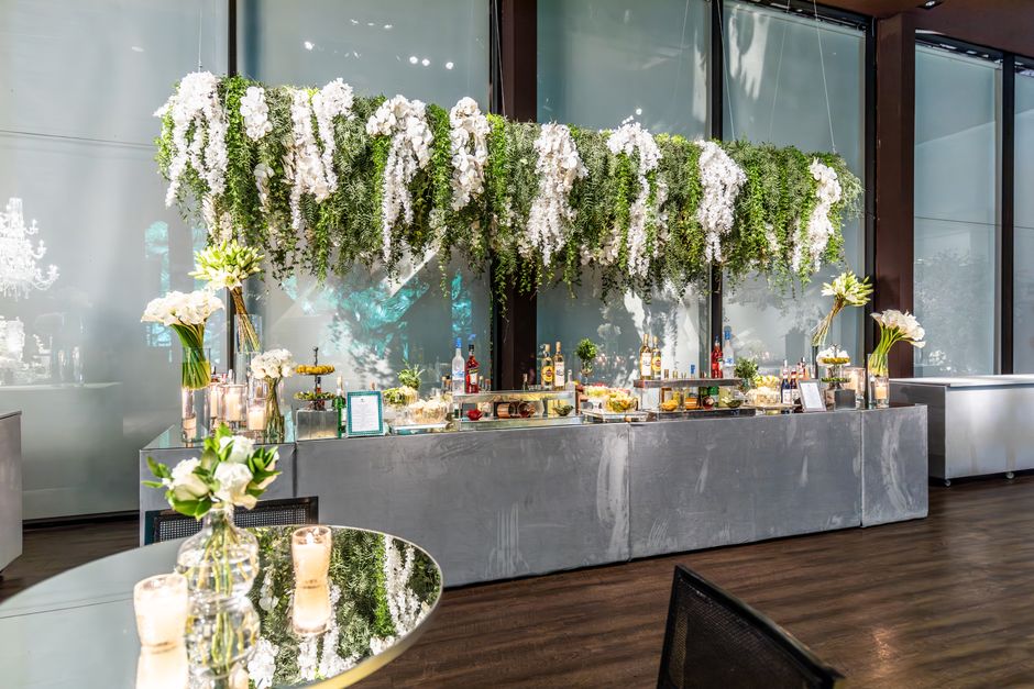 Elegant banquet hall setup with floral decorations for an Atlanta wedding reception