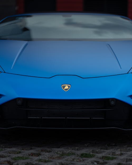 Close up of Blue Lamborghini 
