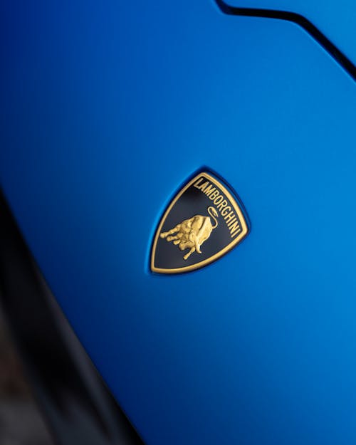 Emblem of Lamborghini on Blue Car